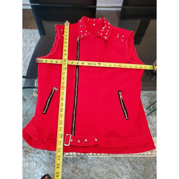 Women's Solid Red Polyester Sleeveless Full Zip Front Casual Jacket Size Small - Picture 12 of 12